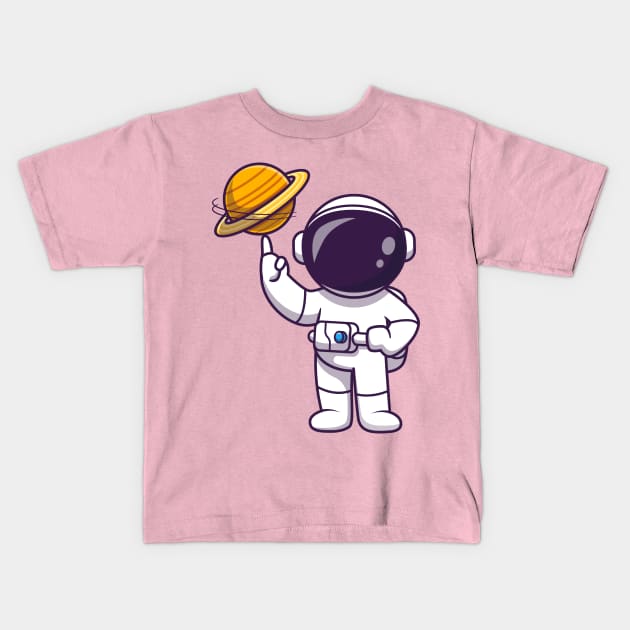 Astronaut Playing Planet Ball Cartoon Kids T-Shirt by Catalyst Labs